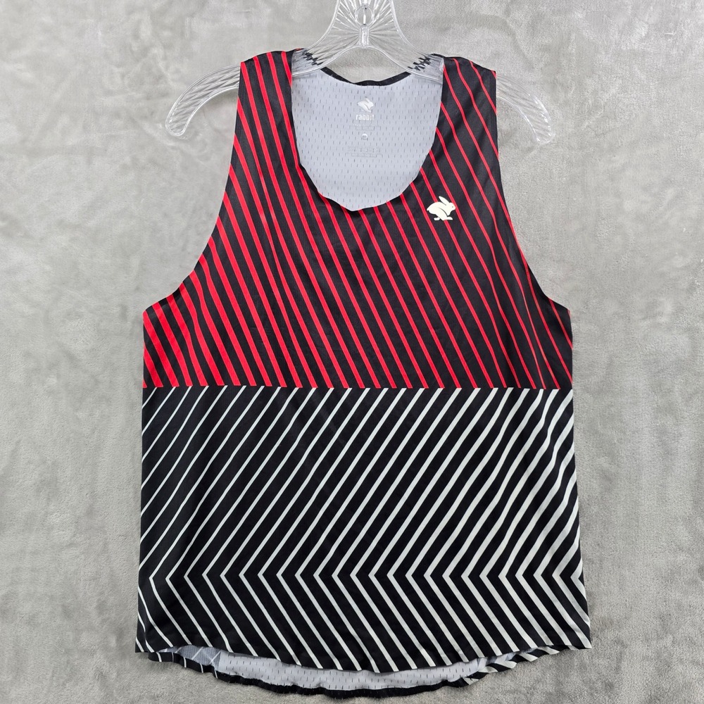 Rabbit Womens Medium Speedeez Running Tank Top Red Black White Striped Singlet